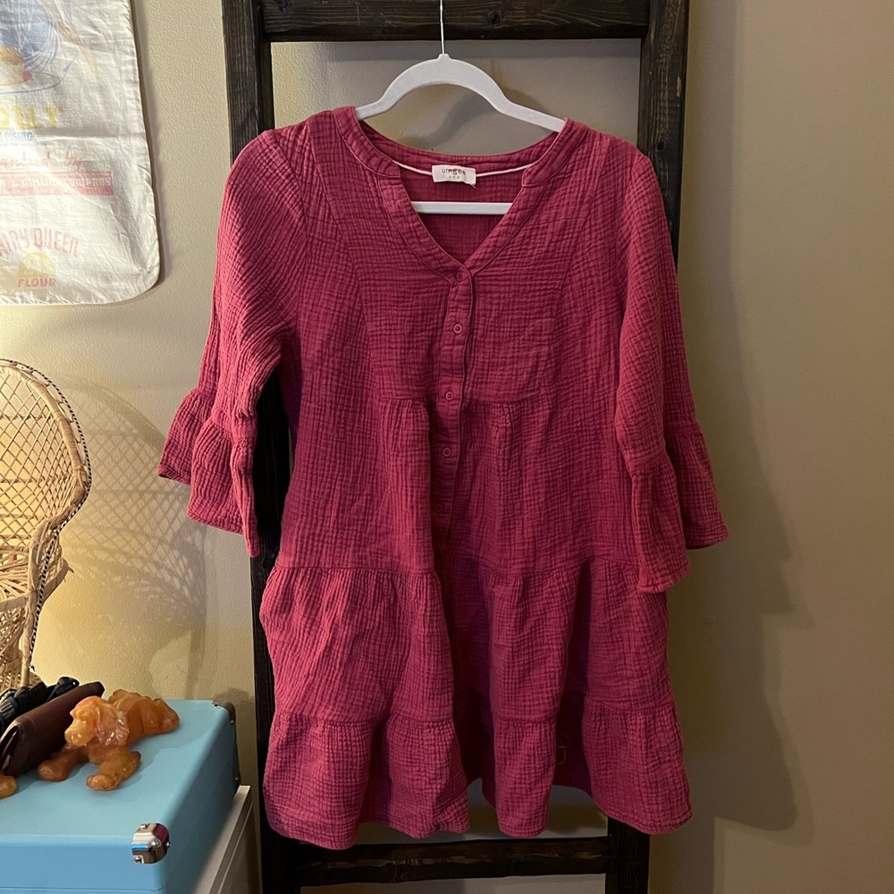 Umgee Pink Cotton Short Sleeve Blouse